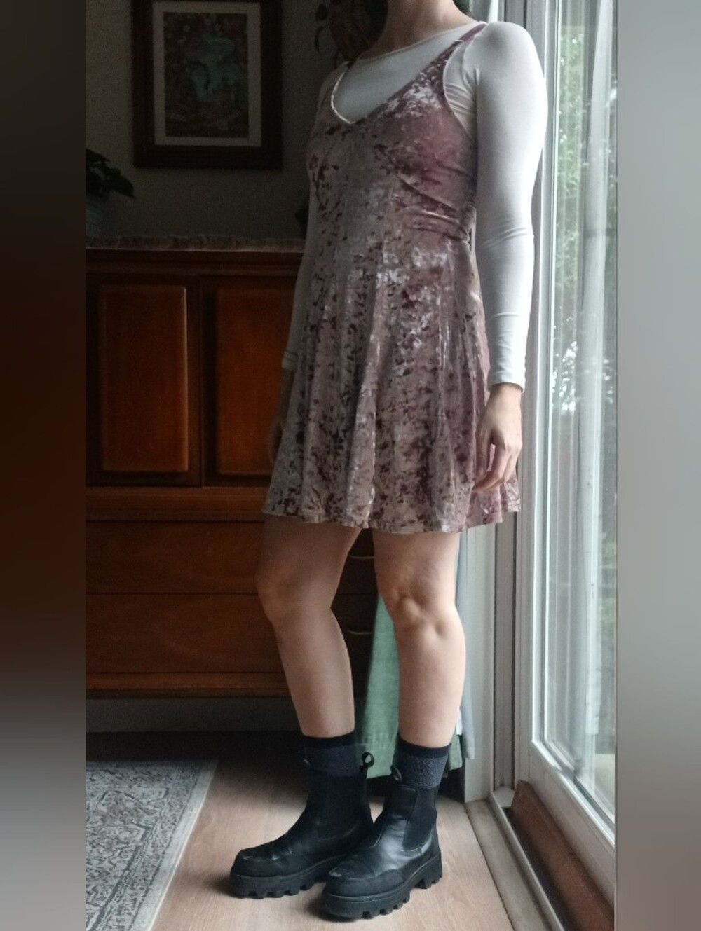 💗 3/$10 💗 American Eagle Velvet Crushed Spaghetti Strap Dress - Dusty Rose